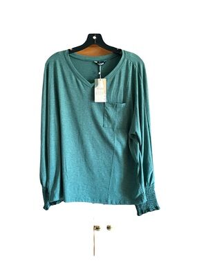 BTFBM NEW GREEN Long Sleeve V-Neck Top with chest Pocket size large